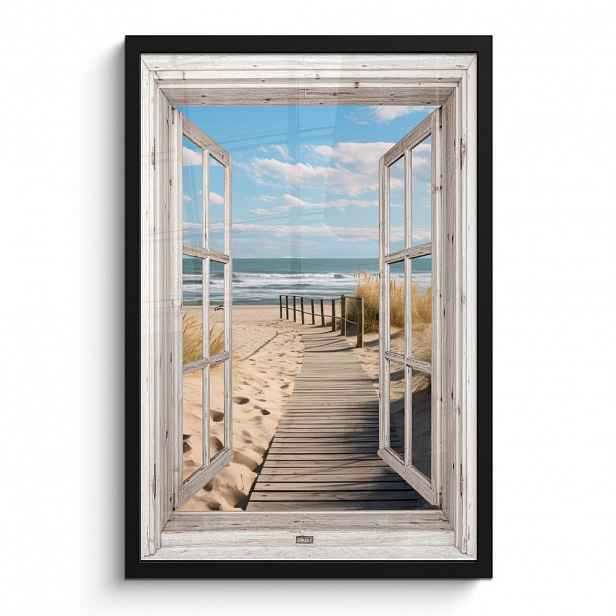 MuchoWow PLAKÁT V RÁMU Okno - Moře - Pobřeží - Příroda - výhled - Pláž - Waddenské moře 40x60 cm