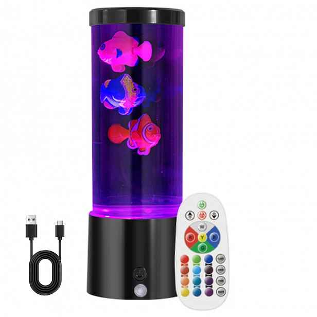 Noční Lampa Led Akvárium Měnící Barvy Černá Se 3 plovoucími Rybičky