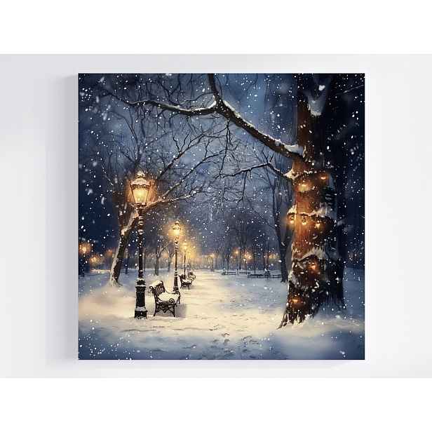 Obraz Na Plátně Canvas Krajina Park Alejka Večer Sníh Lavička 50x50