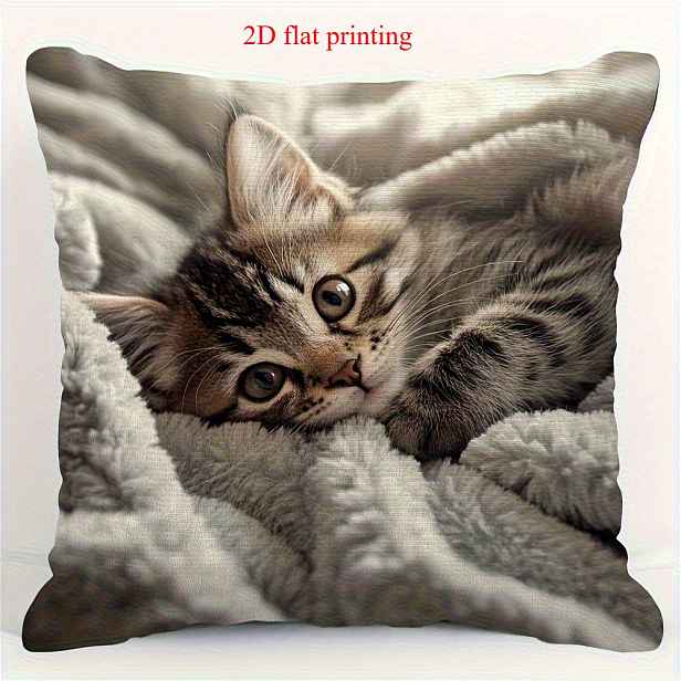TEMU 1 Roztomilý povlak na polštář s kočičím vzorem, 45x45 cm, měkká polyesterová sametová látka, zipový uzávěr, vhodný do pračky – ideální pro