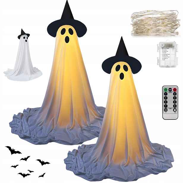 2X Větruodolný Svítící Duch Halloween 0.6-2.1 M Snadná Montáž Led Ozdoba