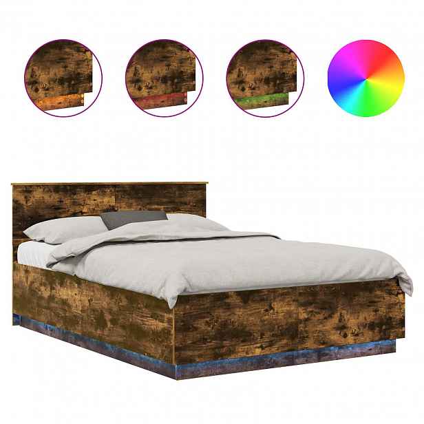 vidaXL Rám postele s čelo Kouřový dub 150 x 200 cm Kompozitní dřevo