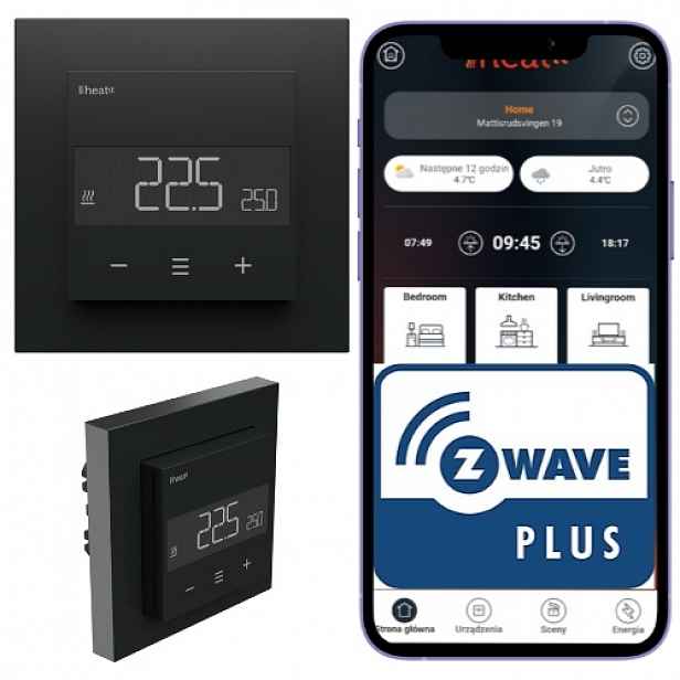 Heatit Z-TRM6 Černý matný termostat Z-Wave 16A pro podlahové vytápění