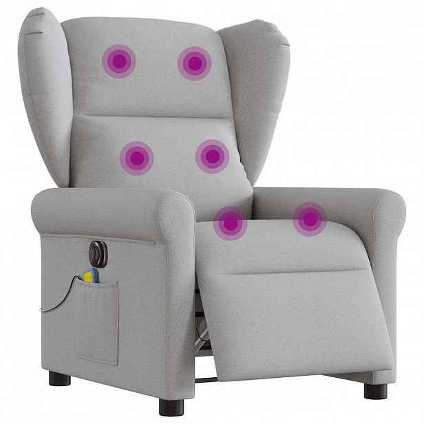 vidaXL Elektrické masážní polohovací křeslo obláčkově šedé textil