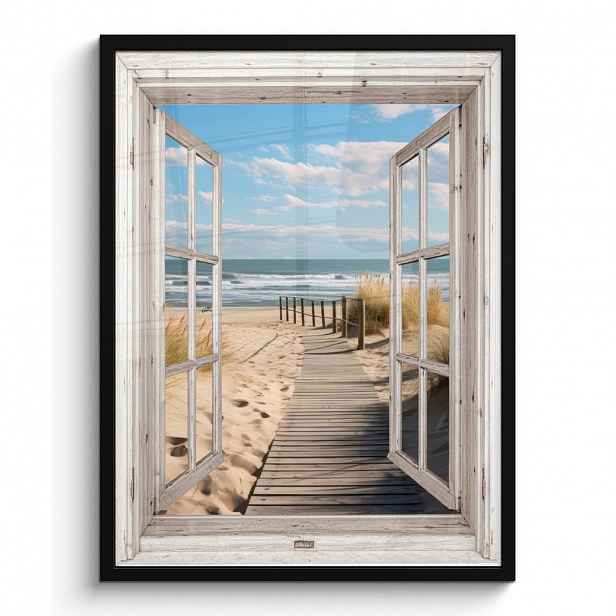 MuchoWow PLAKÁT V RÁMU Okno - Moře - Pobřeží - Příroda - výhled - Pláž - Waddenské moře 60x80 cm