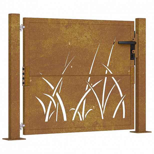 vidaXL Zahradní branka 100 x 75 cm z cortenové oceli, design s trávou