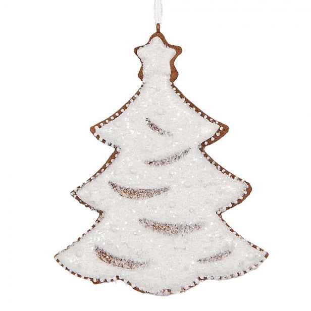Závěsná dekorace zasněžený perníkový stromeček Frosted Ginger - 9*1*10 cm  Clayre & Eef