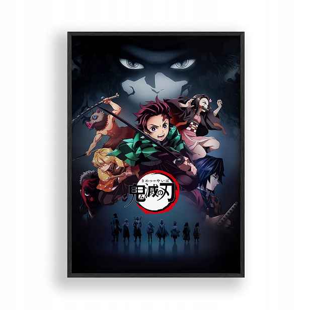 Obraz Demon Slayer Tanjiro Nezuko Plakát Rámeček Dřevěný Černý 30x42 cm