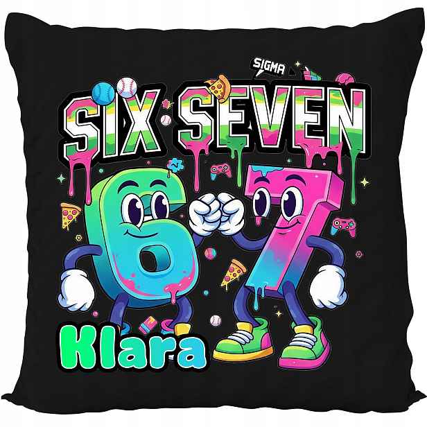 Polštář Černý Six Seven 67 Brain Rot Sigma Vtipný Trend Dárek Jméno