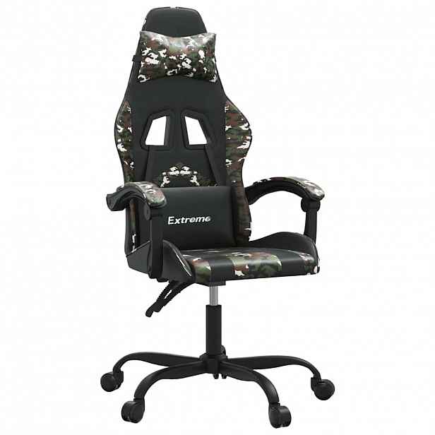 vidaXL Otočná herní židle černá a maskáčová umělá kůže