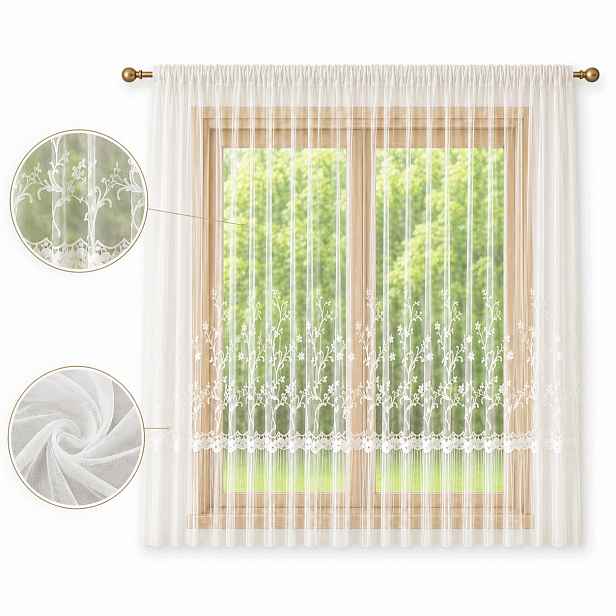 Hotová Markýzová Záclona 400x160 Rostlinný 3D motiv Perličky na pásku Wave