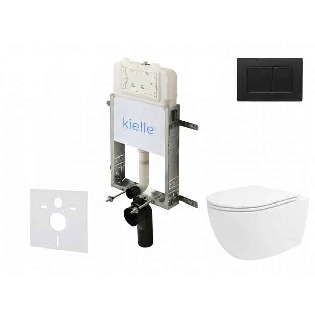 kielle Genesis New - Set předstěnové instalace, klozetu Oudee, Vortex Rimless+, sedátka softclose a tlačítka Gemini New III, matná černá 30528SZ36