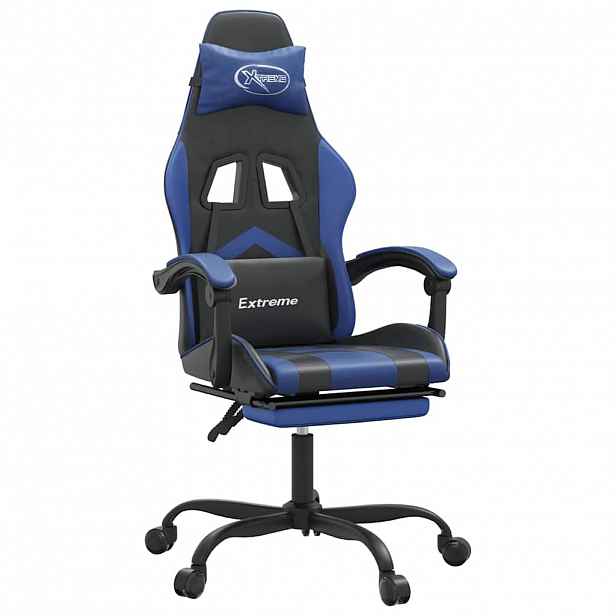 vidaXL Otočná herní židle s podnožkou černá a modrá umělá kůže