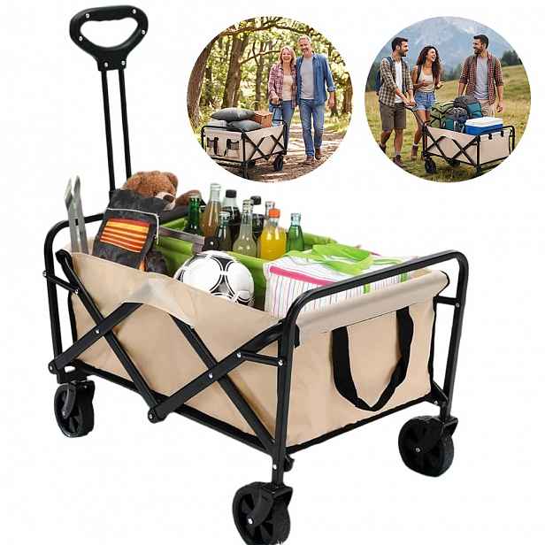 75L Kempingový vozík khaki s 360° kolečky pro kempování a nakupování