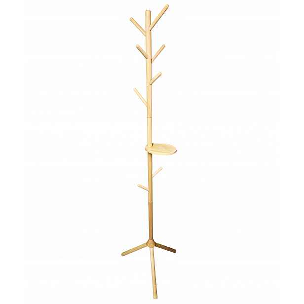 Dřevěný stojanový věšák s háčky, hnědý, 180 cm