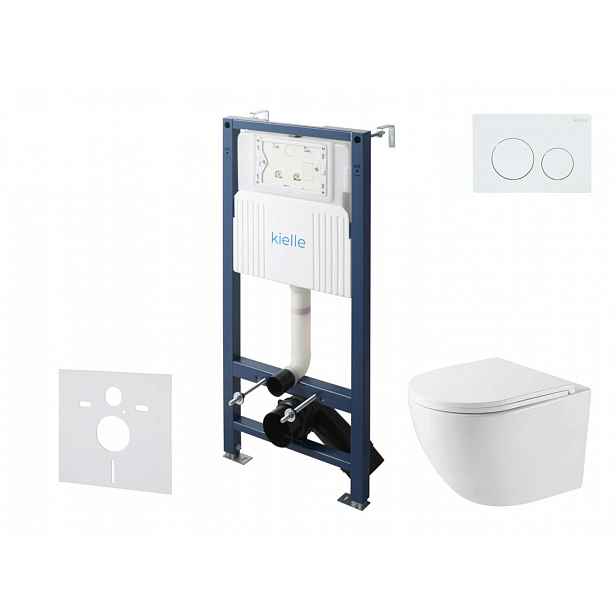 kielle Genesis New - Set předstěnové instalace, kompaktního klozetu Oudee, Vortex Rimless+, sedátka softclose a tlačítka Gemini New I, lesklá bílá 305