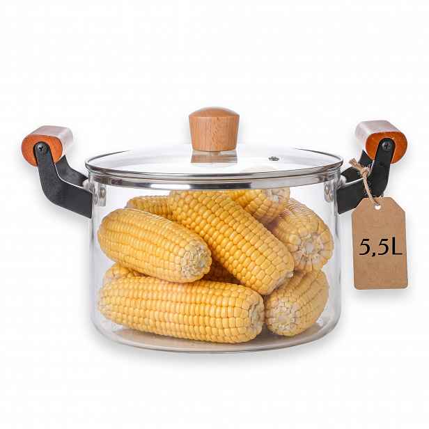 Skleněný Hrnec 5,5 l S Víkem A Držadly Na Nádobí