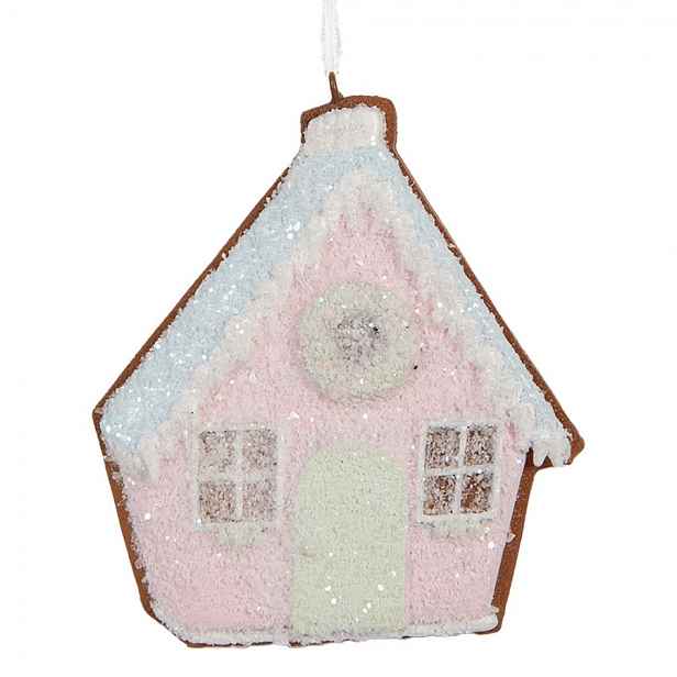 Závěsná dekorace růžová perníková chaloupka Frosted Ginger - 9*1*10 cm Clayre & Eef