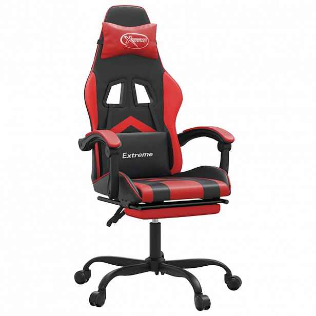 vidaXL Otočná herní židle s podnožkou černá a červená umělá kůže