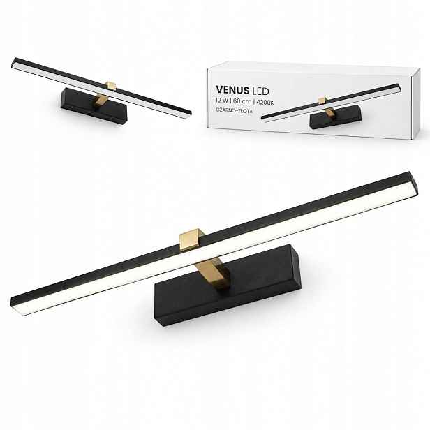 Černo-zlaté Led svítidlo Venus 12W 60 cm do koupelny nad zrcadlo 840lm IP44