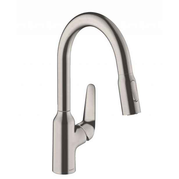 Hansgrohe Focus M42 - Dřezová baterie M429-H180 s výsuvnou sprškou, vzhled nerezu 71801800