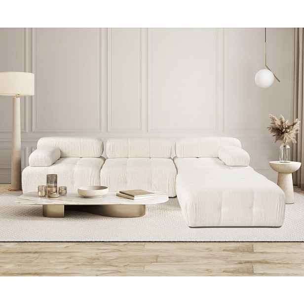 Rohová sedací souprava Doblo 3 Seater with Pouffe ( L1-O1-1R-Pouffe) - Cream