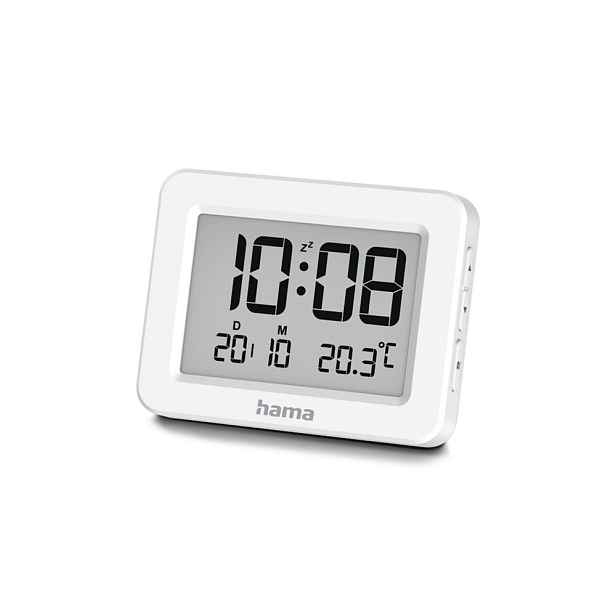 Hama Kos, digitální budík, s datem a teplotou, bílý
