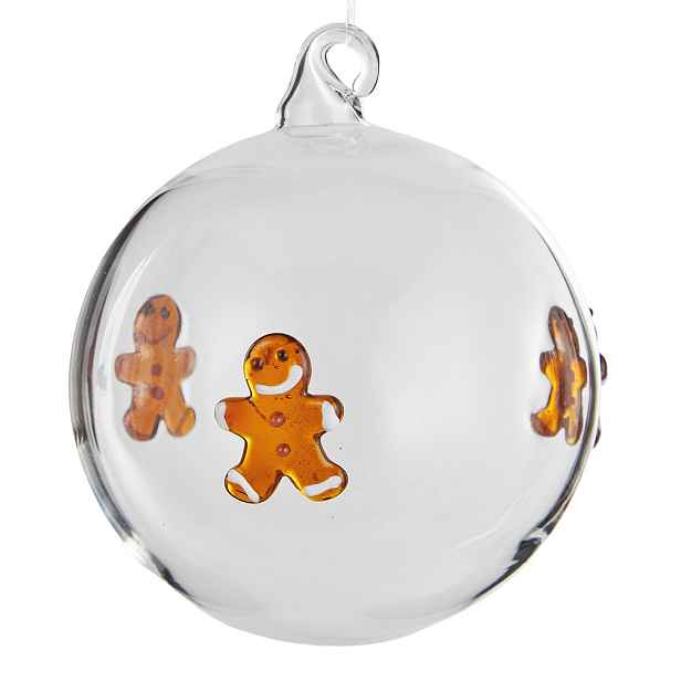 HANG ON Skleněná koule perníkový panáček 8 cm - čirá