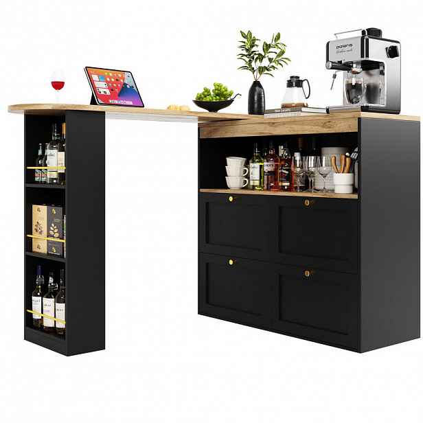 Modfu BAROVÝ stůl z MDF 105x39x102 cm černý s otočným regálem 360° a 4 zásuvkami