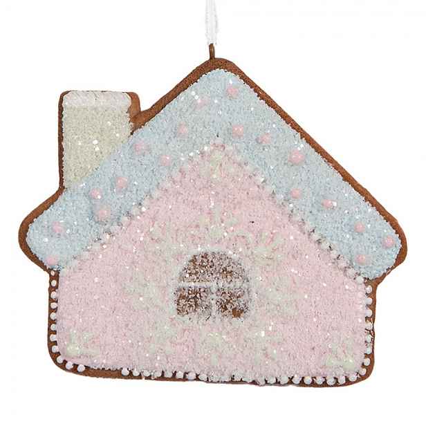 Závěsná dekorace růžová perníková chaloupka Frosted Ginger - 9*1*8 cm Clayre & Eef