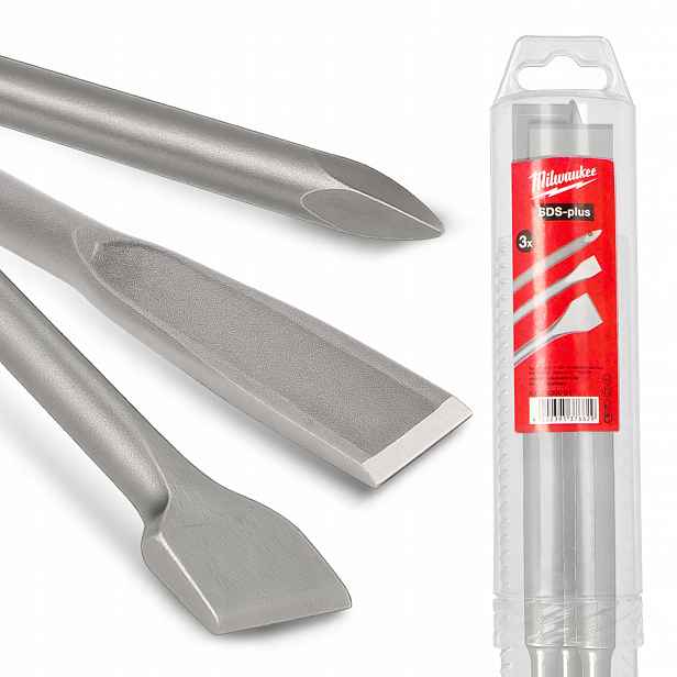3x Dláto Sds Plus 250 mm Betonu Stěny Dlaždice Ploché Široké Špičák Wv-p