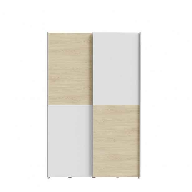 Šatní skříň s posuvnými dveřmi KEBAN, bílá/dub puccini