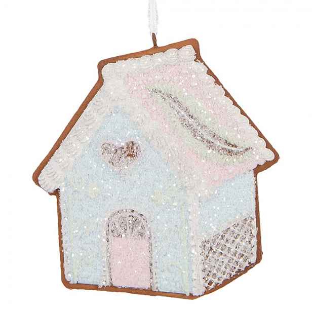 Závěsná dekorace modrá perníková chaloupka Frosted Ginger - 9*1*10 cm Clayre & Eef