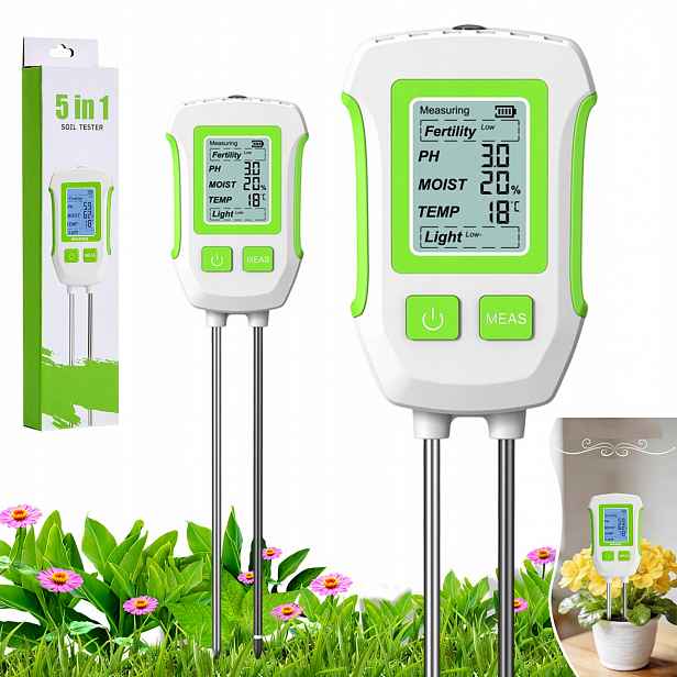 Kyseloměr Půdy Tester Zeminy Ph Měřič Teploty Vlhkosti 5V1