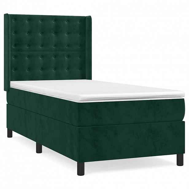 vidaXL Box spring postel s matrací tmavě zelená 100x200 cm samet