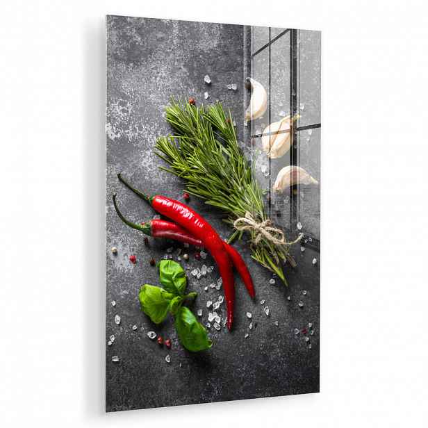 MuchoWow OBRAZ NA AKRYLOVÉM SKLE Pepř - Bylinky - Koření - Beton 60x90 cm
