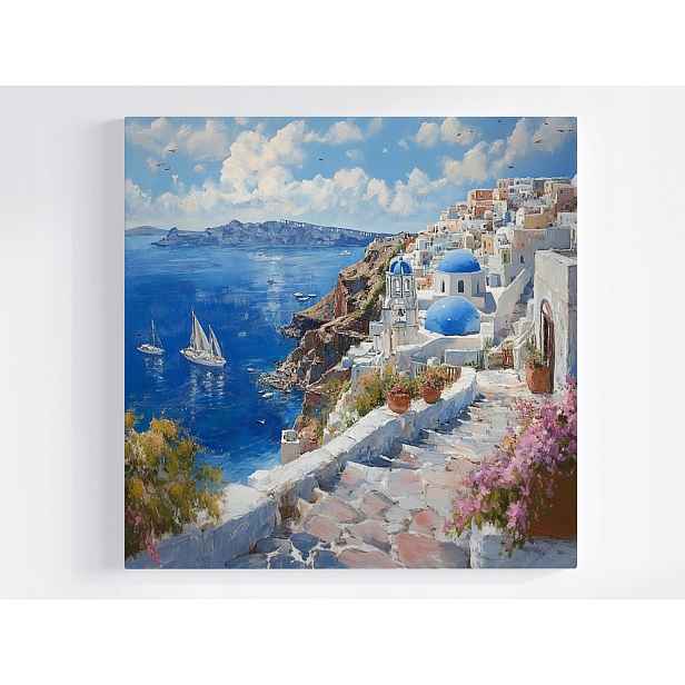 Obraz Na Plátně Canvas Pohled Řecko Ostrov Santorini Moře Lodě 50x50