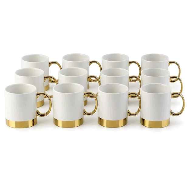Porcelánové hrnky na kávu 330 ml, sada 12 ks, bílé se zlatem Jiřina