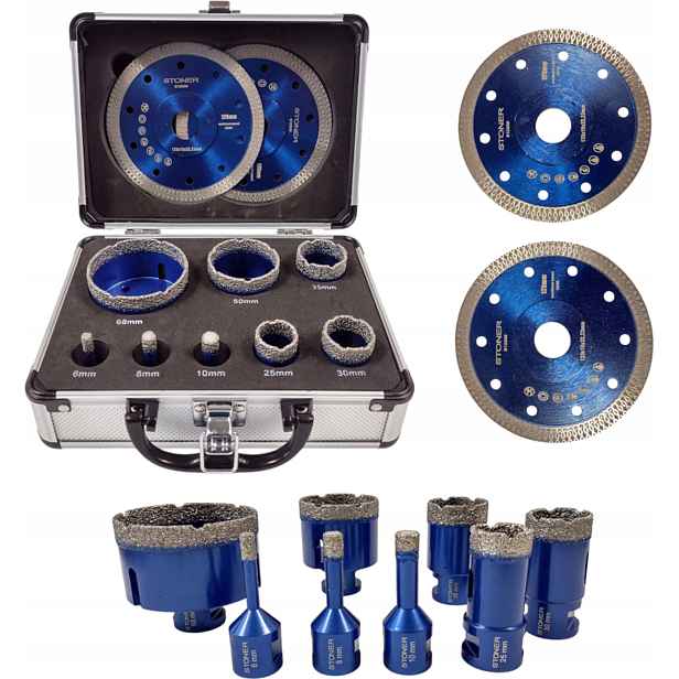 Stoner diamantové děrovačky na gres 8ks 6-68 mm 2 kotouče 125 mm
