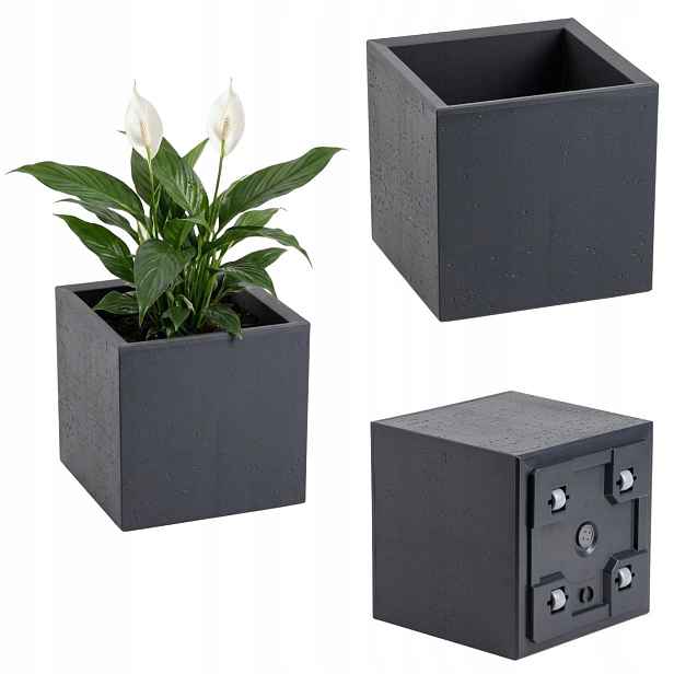Květináč Na Kolečkách Imitace Betonu Antracit 30x30x30 cm na balkon, terasa malá