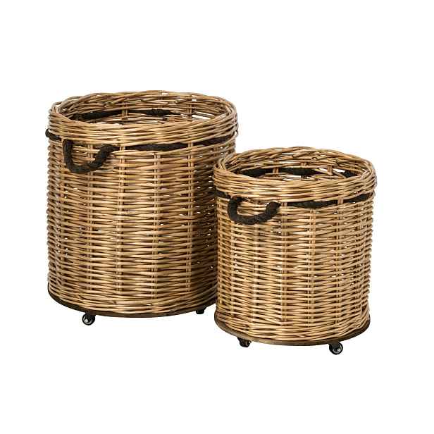 Sada 2ks proutěný koš / květináč na kolečkách  – 60*60*66 / 48*48*54 cm J-Line by Jolipa