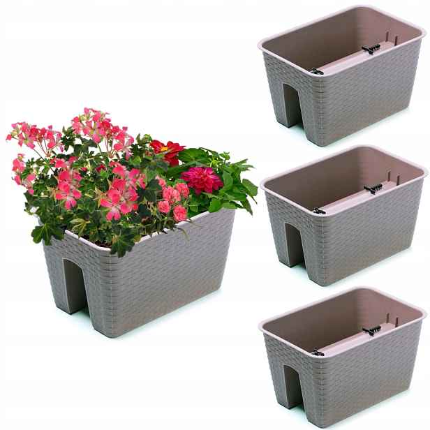 3x Krabička Květináč 27,2 cm x 39,6 cm Ratan Mokka 13 L zábradlí