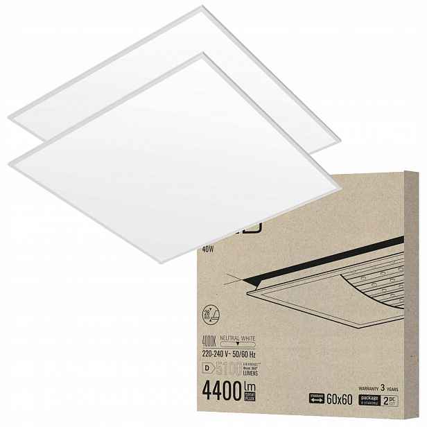 2x Led panel Stropní Svítidlo Zapuštěný Čtvercový 60x60 40W 5100lm 4000K Nebliká