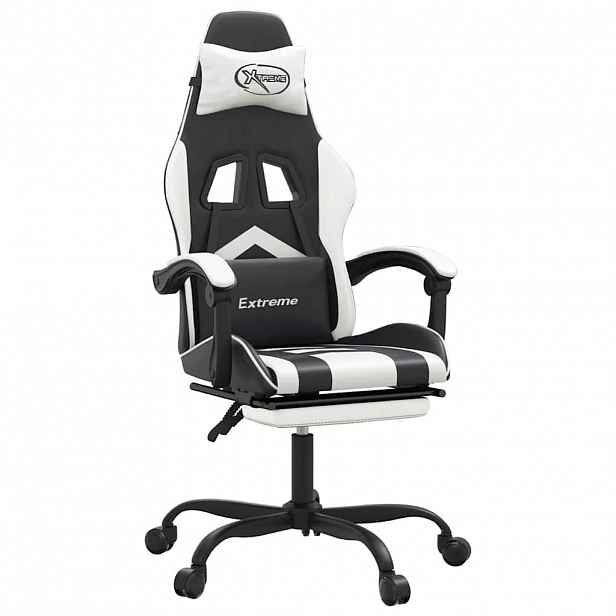 vidaXL Otočná herní židle s podnožkou černá a bílá umělá kůže