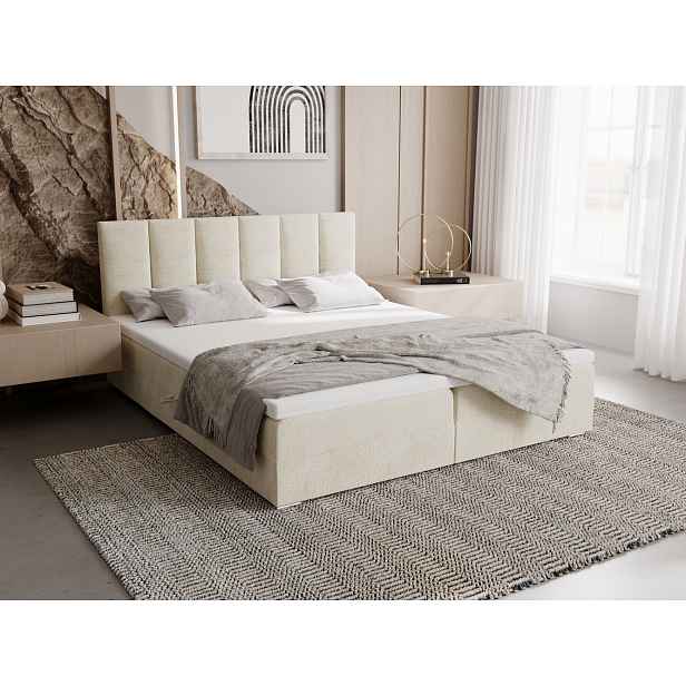Čalouněná postel 160x200 ELSIE 4 s úložným prostorem - světle béžová