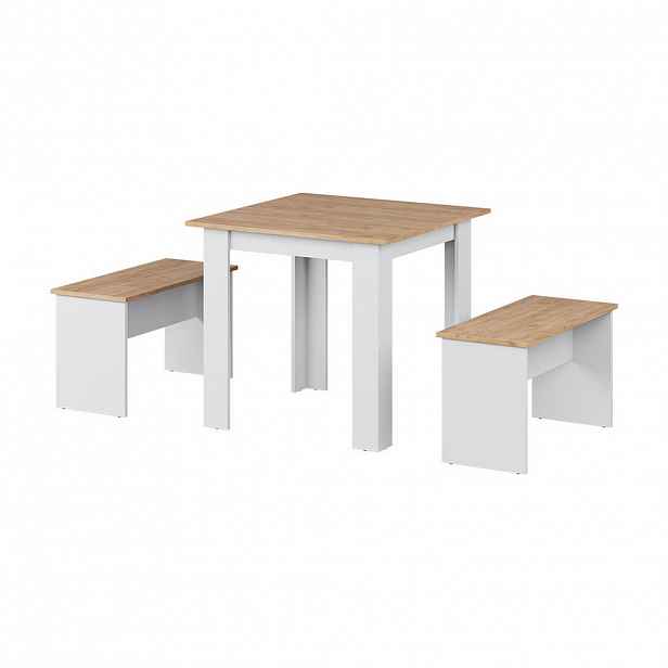 Vicco JÍDELNÍ SET Sentio Zlatá síla dub/bílá 80 x 80 cm se 2 lavicemi