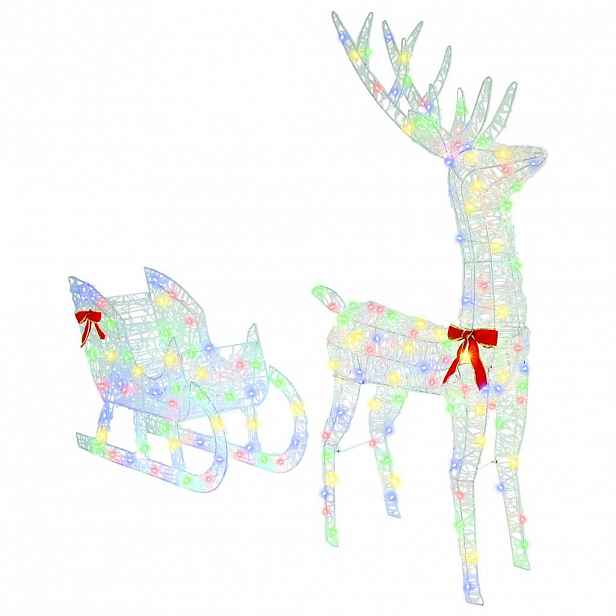 vidaXL Sáně tažené sobem pestrá 70 x 24 x 128 cm Akryl 200 LED