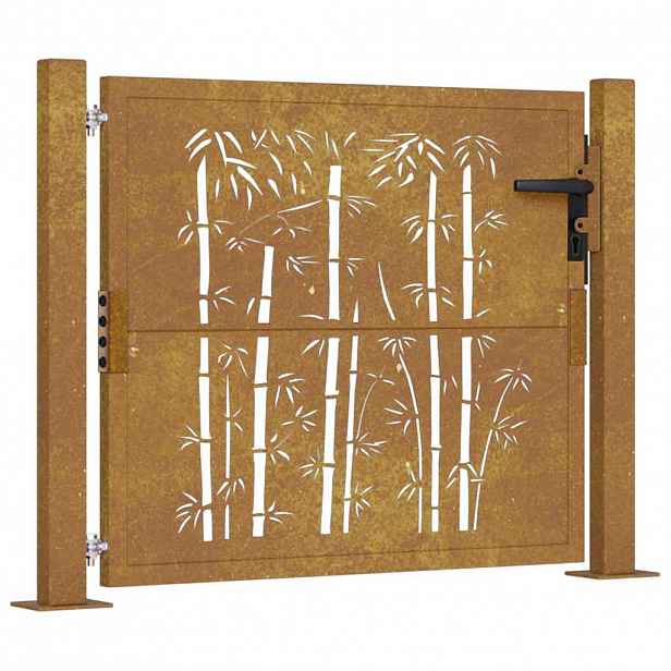 vidaXL Zahradní branka 100 x 75 cm corten ocel bambusový design