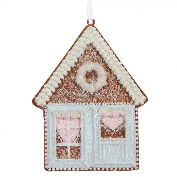 Závěsná dekorace modrá perníková chaloupka Frosted Ginger - 8*1*10 cm Clayre & Eef