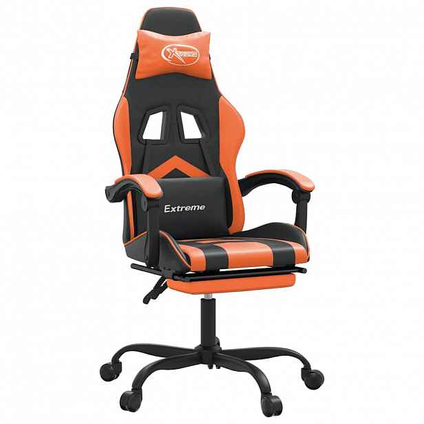 vidaXL Otočná herní židle s podnožkou černá a oranžová umělá kůže